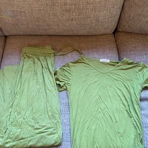 Green V-Neck T-Shirt and Pants Set